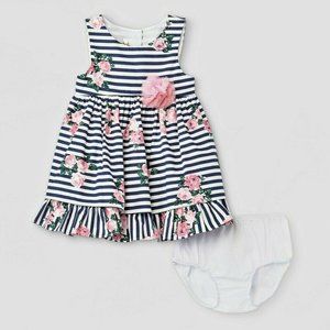 Mia & Mimi Baby Girls' Floral Striped Dress - Navy